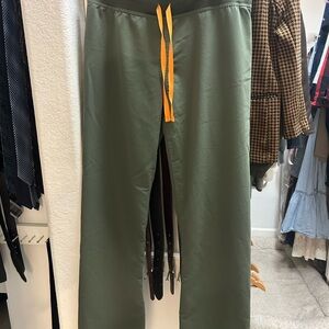 Figs women’s scrub Pants Livingston in Olive Green with Orange Drawstring